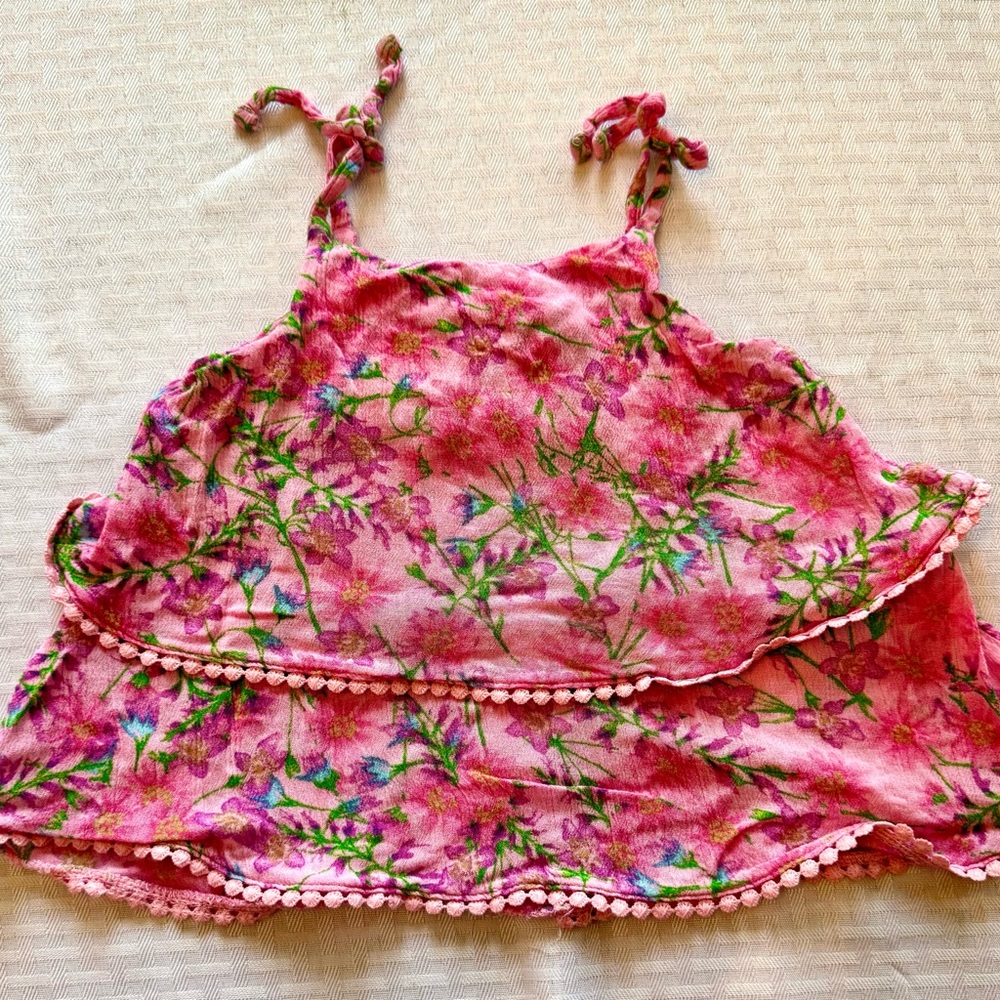 BCBG Girls Pink Floral Ruffle Tank Top Toddler Size 2T Layering Fall